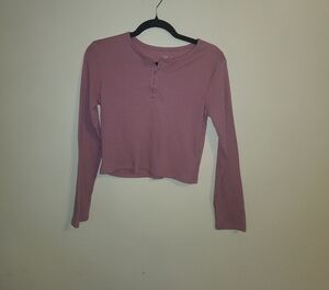 GAP Girl's Button Down Ribbed Top - Mauve